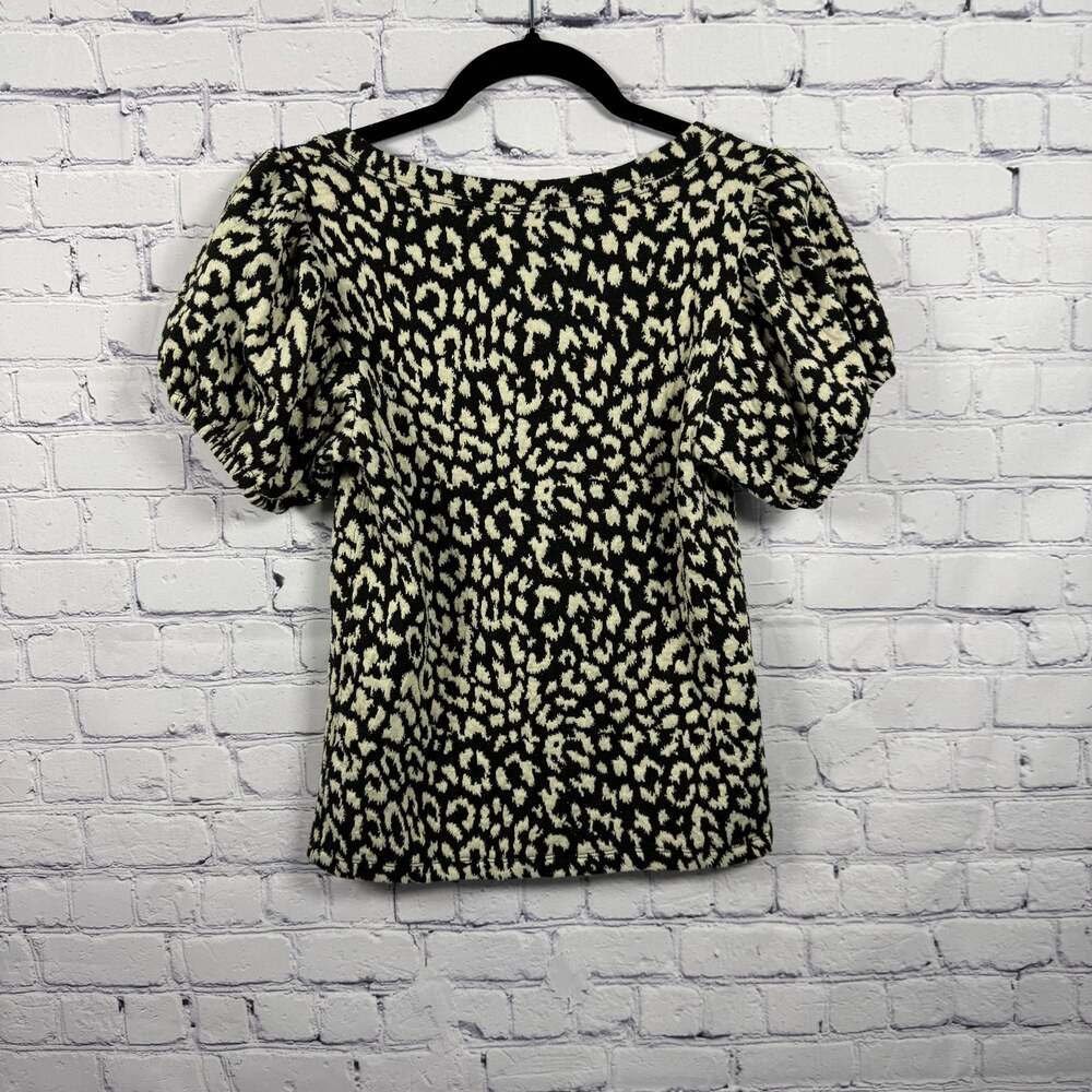 Free People Cheetah Print Square Neck Puff Sleeve Top Size S - Picture 2 of 8